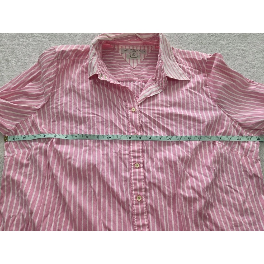 Tommy Hilfiger Womens Pink White Striped Button Down Shirt Size 20 Collared - Picture 7 of 10